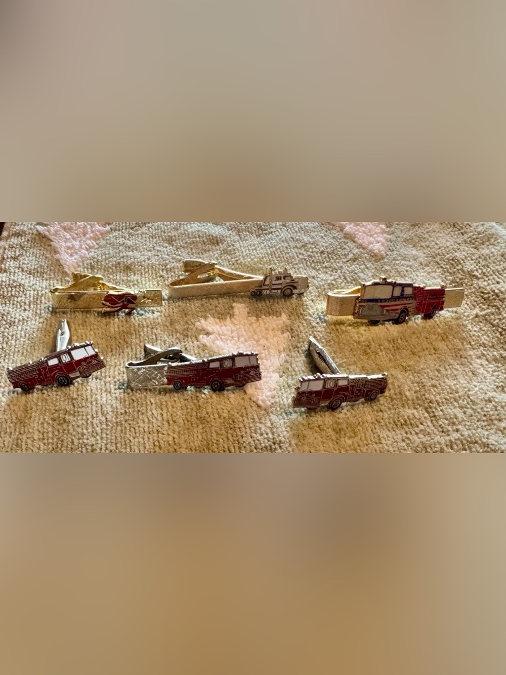 Vintage Firetruck Set Cufflinks Tie Clip And 3 More Tie Clips Semi Trucks Devil
